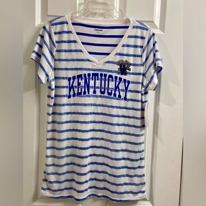 NWT Women's Licensed UK Wildcat T Shirt Large University of Kentucky Blue Stripe